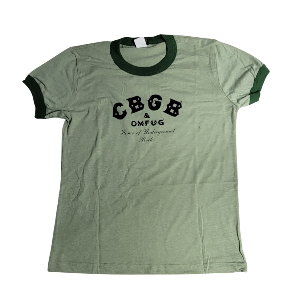 CBGB OMFUG Ringer T-Shirt Mens Medium Green Rock Music Graphic Tee USA Made